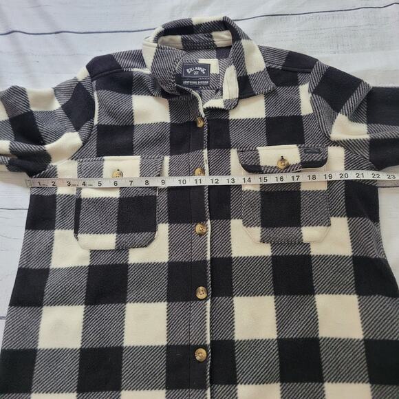Billabong Size L Adventure Division Black White Plaid Fleece Button Up - Picture 5 of 9